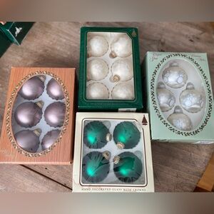 4 Boxes, 20 White, Green, Mocha & White, Snowmen Krebs Glass Christmas Ornaments